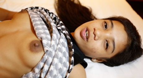 Asian teen Cat C shows her big nips & gets a creampie in her hairy pussy