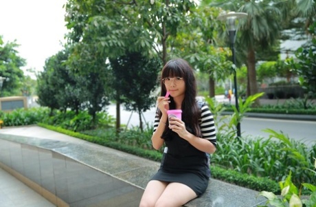 Little Asian teen poses in her cute outfit in her public compilation