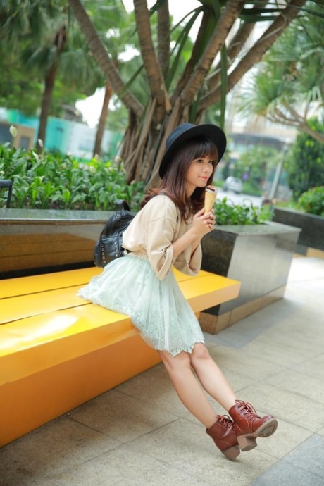 Little Asian teen poses in her cute outfit in her public compilation