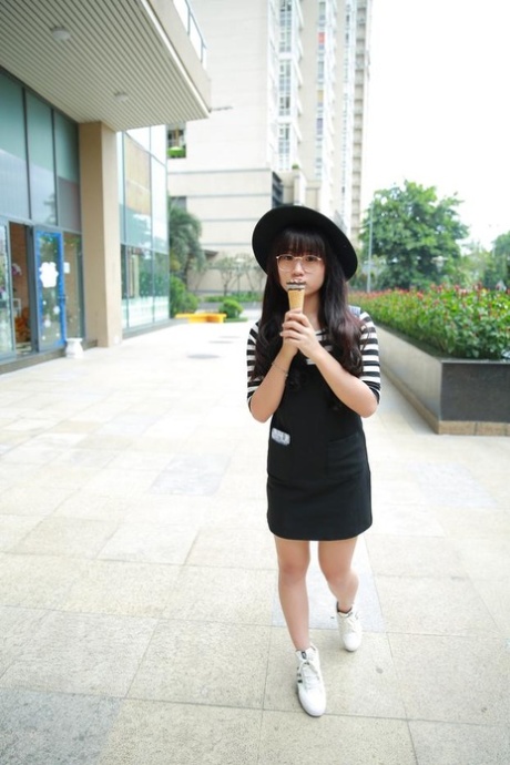 Little Asian teen poses in her cute outfit in her public compilation