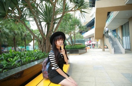 Little Asian teen poses in her cute outfit in her public compilation