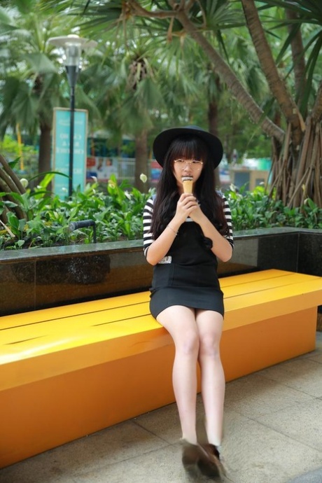 Little Asian teen poses in her cute outfit in her public compilation