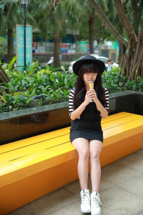 Little Asian teen poses in her cute outfit in her public compilation