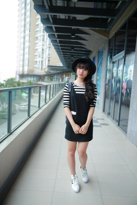 Little Asian teen poses in her cute outfit in her public compilation
