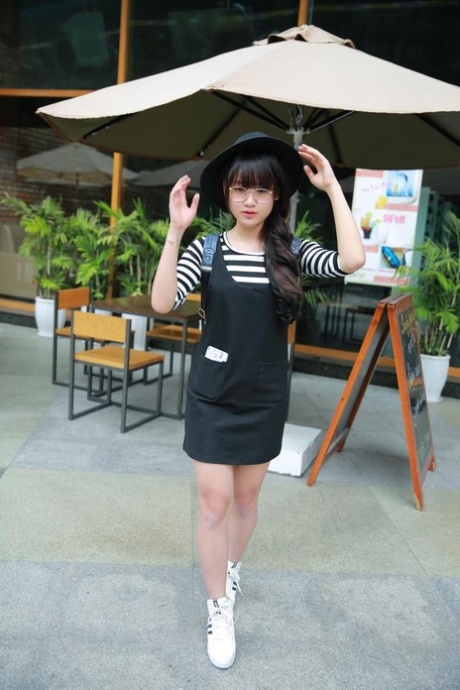Little Asian teen poses in her cute outfit in her public compilation