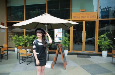 Little Asian teen poses in her cute outfit in her public compilation